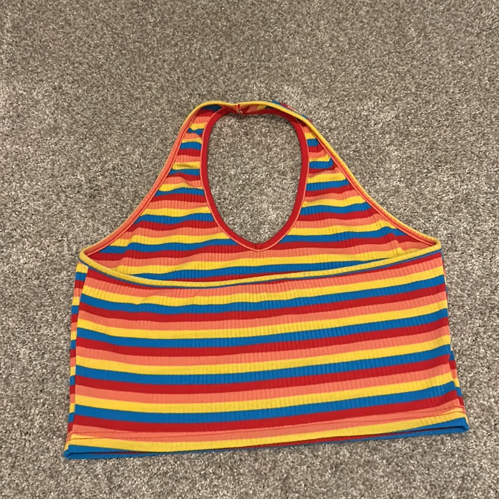 Rainbow Stripe Halter Crop Top New Pride - Picture 3 of 10